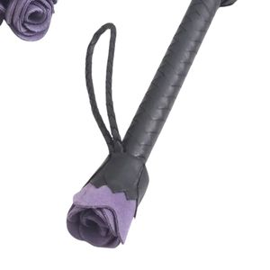 <b>Leather</b> Whip with Purple Rose Handle and Braided Grip Black Sheep Brand High Quality Multi-function for Sensory Play - Product Image 5