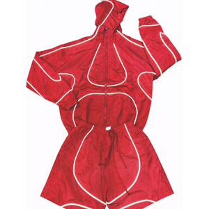 Ensemble de survêtement unisexe rouge à capuche avec fermeture éclair intégrale, poches latérales, décontracté, pour l'été, respirant, léger, coupe ample, couleur unie - Product Image 3