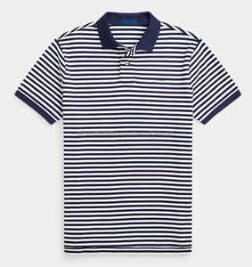 เสื้อโปโลลายทางแขนสั้นผ้าฝ้าย100% แบบคลาสสิกผ้าถักระบายอากาศได้ดีปักสีทึบสูง - Product Image 5