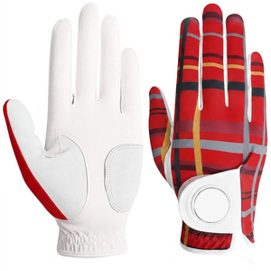 Gant de golf respirant pour droitier, blanc et rouge, en cuir de chèvre, antidérapant, fermeture à enfiler, unisexe, sport - Product Image 1