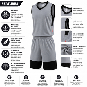 Ensemble d'uniformes de basketball unisexes respirants imprimés par sublimation personnalisée, 100 % polyester, maillot sans manches à col en V et short élastique - Product Image 5