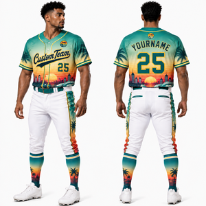 Ensemble de maillot et pantalon de baseball en gros, personnalisable par sublimation et broderie, avec numéro de joueur, manches raglan boutonnées et manches courtes - Product Image 2