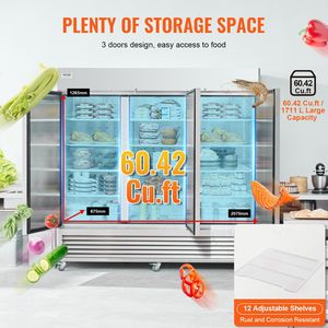 Commercial Kitchen <b>Refrigeration</b> <b>Equipment</b> 60.42 Cu.ft Stainless Steel Upright Freezer 3 Doors 82.5\" W 12\" Reach-in Freezer - Product Image 4