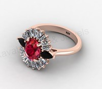 Magnifique bague en argent 925 plaqué or 18 carats avec rubis, quartz, onyx noir, taille ovale 7x9mm, style vintage, halo, accents baguette en zircon cubique, bijoux fins