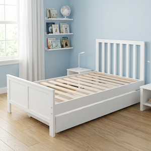 Lit pour tout-petit en bois massif blanc, taille double, avec rangement, style scandinave, lit pour enfants - Product Image 2