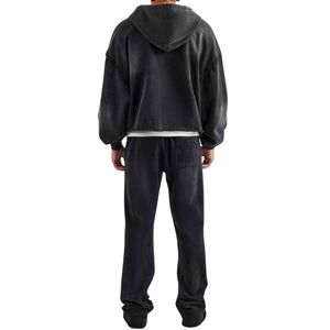 Black Vintage Custom Zip Hoodie and Jogger Set Sun Washed Faded Two Piece Relaxed Streetwear <b>Sweat</b> <b>Suit</b> <b>for</b> <b>Men</b> - Product Image 2