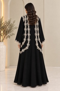ALRESHA Abayas de poliéster negras con encaje bordado para mujer, manga larga, cuello cuadrado, ajuste holgado, largo hasta el suelo, modestas, islámicas, para Eid - Product Image 2