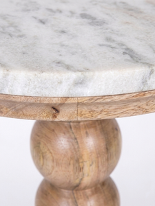 Table basse ronde en bois durable avec plateau en faux marbre et incrustation papillon pour salon - Product Image 2
