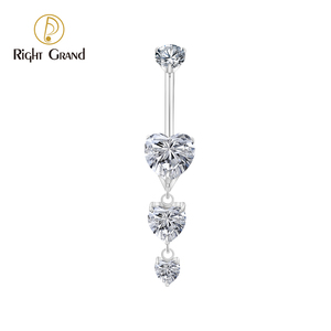 दाएं ग्रैंड ट्रिपल डंगल दिल cz पेट बटन रिंग एटम F136 टाइटेनियम 14 ग्राम थ्रेडेड नडेड नवल कर्सर - Product Image 3