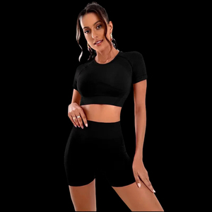 Conjunto de Yoga sin Costuras para Mujer, 2 Piezas, Ropa Deportiva Informal de Verano, Antiestática, Poliéster/Algodón, Sin Mangas, Cintura Alta - Product Image 1