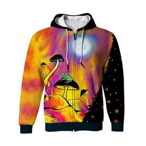 Sudadera con Capucha Negra para Hombre con Mangas con Degradado Arcoíris, Cierre Frontal con Cremallera, Estampado por Sublimación, Tejido de Poliéster, Estilo Urbano Otoñal - Product Image 4