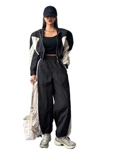 Conjunto Deportivo Casual de Dos Piezas para Mujer, Chaqueta de Manga Larga y Pantalones Anchos con Bloques de Color, Antiestático, Spandex/Poliéster - Product Image 1