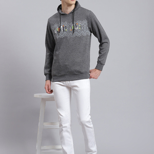 Sudadera con Capucha Gris para Hombre con Estampado Geométrico, Informal, Transpirable, de Punto, Corte Regular, para Otoño - Product Image 5