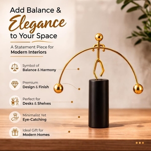 Figura Moderna Abstracta de Hombre Equilibrista en Dorado Metálico, Juguete Cinético de Péndulo para Mesa, Escultura con Base Cilíndrica Negra - Product Image 6