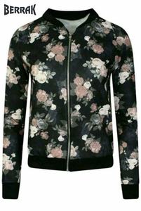Womens Ladies Jackets Bomber Floral Flower Print Biker Coats Casual Outwear 8-22 - Product Image 3
