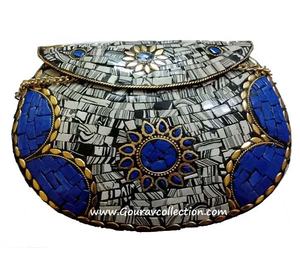 สีฟ้าสีเทาหวีตอนเย็นมือ Baag ถุงโลหะสำหรับผู้หญิง Partywear ใช้ GC-BG-513ที่มีอยู่ในราคาที่ดีที่สุดจากอินเดียผู้ส่งออก - Product Image 1