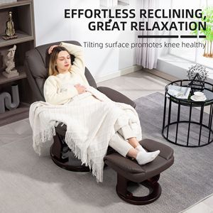 Dark Brown PU Leather Swivel Recliner Set with Ottoman Electric Massage Reclining Chair with <b>Footrest</b> for Living Room Bedroom - Product Image 6