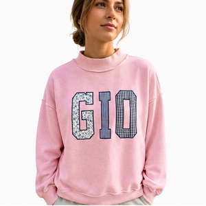 Sweat-shirt rose oversize à col rond avec imprimé lettres GIO, sweat-shirt à col montant pour femme, imprimé graphique oversize - Product Image 1