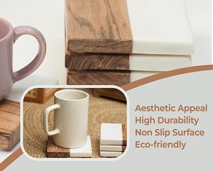 Marblewood Love Brown Coasters Set of 4 Handmade Marble Wood Drink Coasters with Heart Design <b>table</b> Protection for Coffee Tea - Product Image 5