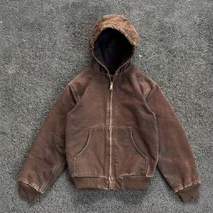 Blouson à capuche zippé intégral pour homme, personnalisé, style vintage, délavé à l'acide, épais, en toile de coton thermique, effet vieilli, pour le travail - Product Image 1