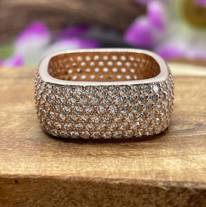 Anillo de Moissanita Ancha con Incrustaciones de Seis Hileras, Estilo Hip Hop, Chapado en Rodio, Plata de Ley 925, Unisex, para Regalo - Product Image 1