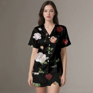 Ensemble de pyjamas pour femmes élégants imprimés 2025, vêtements de nuit en soie satinée de luxe à manches longues - Product Image 5