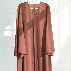 High Quality Traditional Dubai Turkey Islamic Breathable Wedding Autumn/Spring Chiffon Open Abaya with Embellishments - Product Image 5