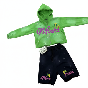 450GSM Heavy Weight Sweatsuit hoodie and Short Set Cotton Fleece Suit Summer Two Piece <b>Tracksuit</b> custom embriodry logo - Product Image 2