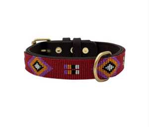 Collier de luxe pour chien en cuir véritable avec rubans, design géométrique traditionnel Maasai, boucle en laiton massif, motif animalier - Product Image 2