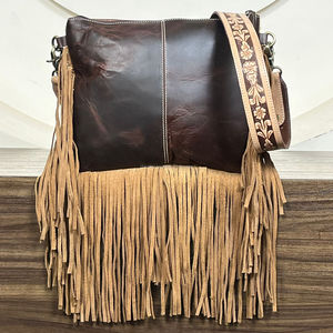 Sac bandoulière Western 2026 élégant en cuir de vachette fait main avec franges, motif cartes de poker, style cowgirl bohème - Product Image 5