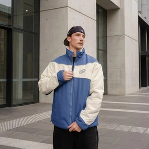 Veste coupe-vent réversible en polaire sherpa et nylon de haute qualité, style rétro, avec blocs de couleur et broderies, pour hommes, vente en gros personnalisée - Product Image 3