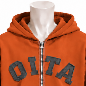 Custom Burnt <b>Orange</b> Mens Zip Front Hoodie Chenille Letter Applique Heavyweight <b>Fleece</b> Loose Fit Casual Streetwear Sweatshirt - Product Image 3