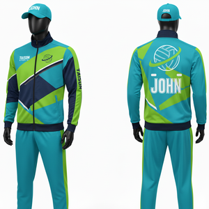 Ensemble de survêtement de netball pour hommes, bleu ciel et vert avec empiècements contrastants, ensemble d'entraînement athlétique, logo personnalisé par transfert thermique, survêtement pour hommes - Product Image 4