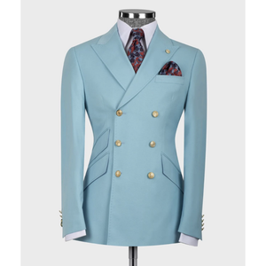 Costume de mariage et d'affaires formel pour homme, style italien, croisé, en laine, avec blazer et pantalon, col cranté, imprimé, grande taille, coupe ajustée - Product Image 4