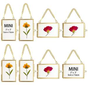 Luxury Double Sided Glass Floating <b>Frame</b> Gold Metal Border <b>Small</b> Hanging Picture <b>Frame</b> for Wedding Guest Names Pressed Petals - Product Image 1