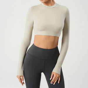 Veste de yoga pour femme, couleur unie, manches longues, effet seconde peau, pour le sport et l'extérieur, vente en gros - Product Image 3