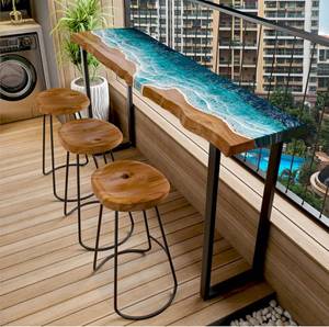 Mesa Consola Rectangular de Madera con Resina Epoxi Ola del Océano Pacific Horizon, Mueble Costero Hecho a Mano para Bar o Playa - Product Image 3