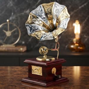Gramophone antique en laiton, objet décoratif, lecteur de musique vintage, ornement de table rétro pour la maison, le salon ou le bureau - Product Image 5