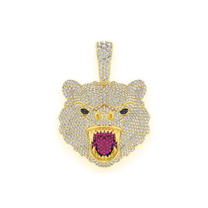 Men's Hip Hop <b>Style</b> Custom Bear Face <b>Head</b> Charms Fully Iced 925 Silver & Gold Plated Lab Grown Diamond Pendant Rapper Necklace - Product Image 1