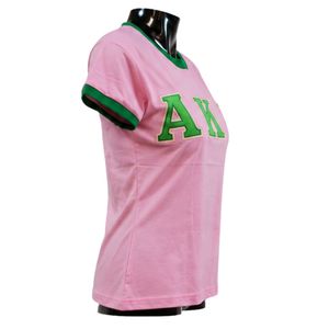 Women Pink Green Black Ringer T Shirt Classic Letter Embroidered Casual <b>Top</b> Short Sleeve Fashion Apparel Stylish Everyday Wear - Product Image 4