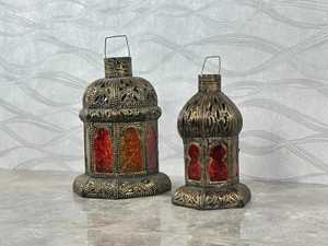 Handmade Moroccan Brass Lantern Boho <b>Candle</b> Holder with <b>Red</b> Glass Panels Ramadan Decor Islamic Festival Light Moroccan Art - Product Image 5