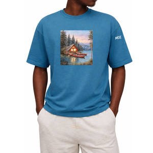 T-shirt pour homme en coton épais, coupe oversize, imprimé graphique panoramique, production en gros OEM pour vêtements de marque privée - Product Image 1