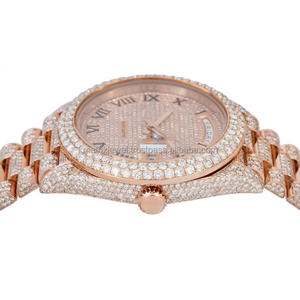 Esfera romana Reloj de forma redonda de oro rosa completo Certificado VVS Moissanite Trending Premium Watch Hip Hop Buss down Watch para regalo - Product Image 3