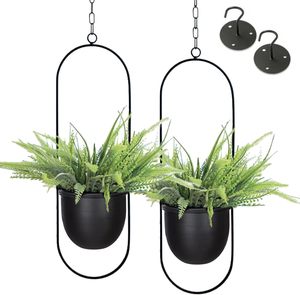 Lot de 2 jardinières suspendues pour plantes d'intérieur, jardinière suspendue noire, support de plante en métal, crochet de plafond - Product Image 1