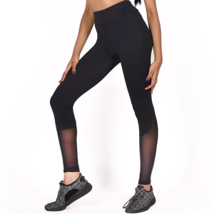 High Quality Custom Women's Yoga <b>Leggings</b> Solid Mesh Panel Eco-Friendly Sweat-Wicking Four-Way Stretch Seamless Breathable - Product Image 3