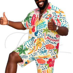 Nouvel ensemble chemise et short hawaïen grande taille pour homme – Imprimé décontracté à manches courtes pour l'été - Product Image 1