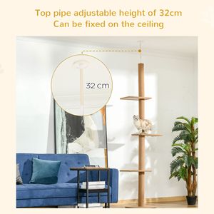 Centro Attività per Gatti Naturale, Torre Rampicante per Gatti da Terra a Soffitto con Posti di Tiraggio in Sisal per Gattini - Product Image 4