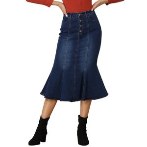 High Waist Women's Denim Skirt Button Custom Denim Cotton <b>Mini</b> Skirt 100% Polyester Breathable OEM High Quality Wholesale - Product Image 6
