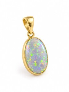 Pendentif ovale en opale double |   Collier avec pendentif en opale de feu et cadre plaqué or, vente en gros, meilleur prix - Product Image 3