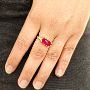 Bague de mode artisanale en laiton plaqué or 18 carats avec rubis et jade, pierre facettée taille baguette, réglable, bijou élégant pour cadeaux de mariage - Product Image 2